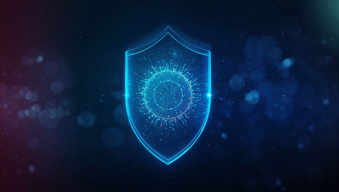 Futuristic Digital Shield Representing Cybersecurity and Protection