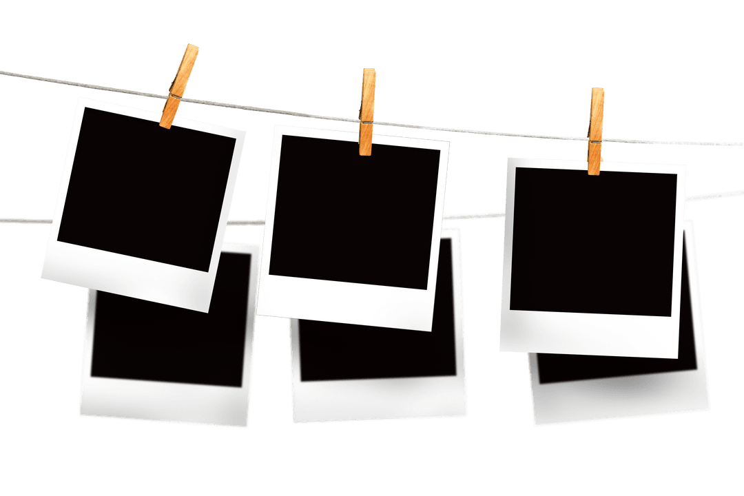 Transparent Photos Hanging with Copy Space on Clothesline Background