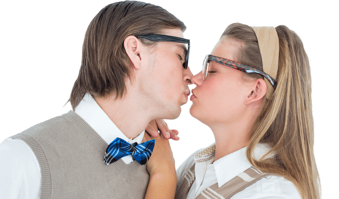 Transparent Nerdy Couple Kissing Romantic Gesture