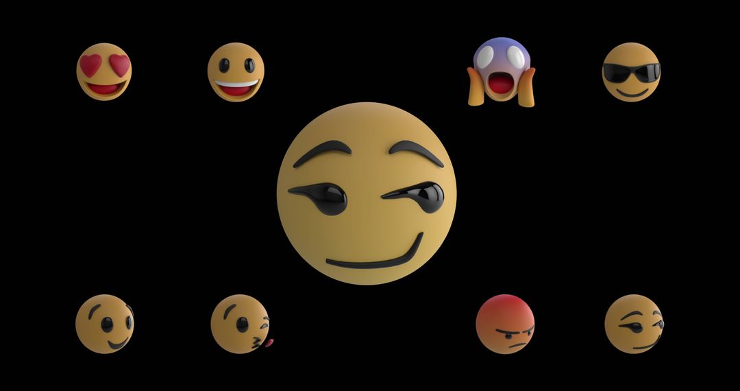 Diverse Emojis Array on Black Background in 3D Illustration