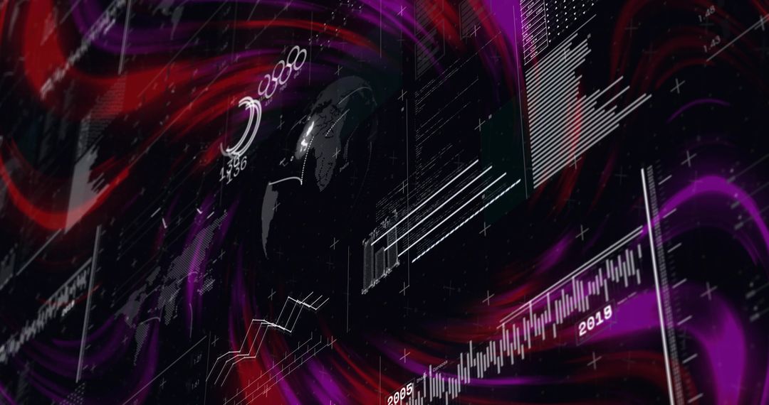 Visualizing Global Financial Data with Neon Magenta Ribbons and Candlestick Charts