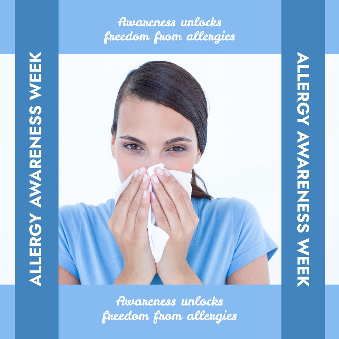 Woman Promoting Allergy Awareness Week by Blowing Her Nose - Download Free Stock Templates Pikwizard.com