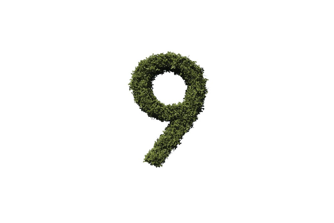 Transparent Illustration of Leaf-Covered Number Nine