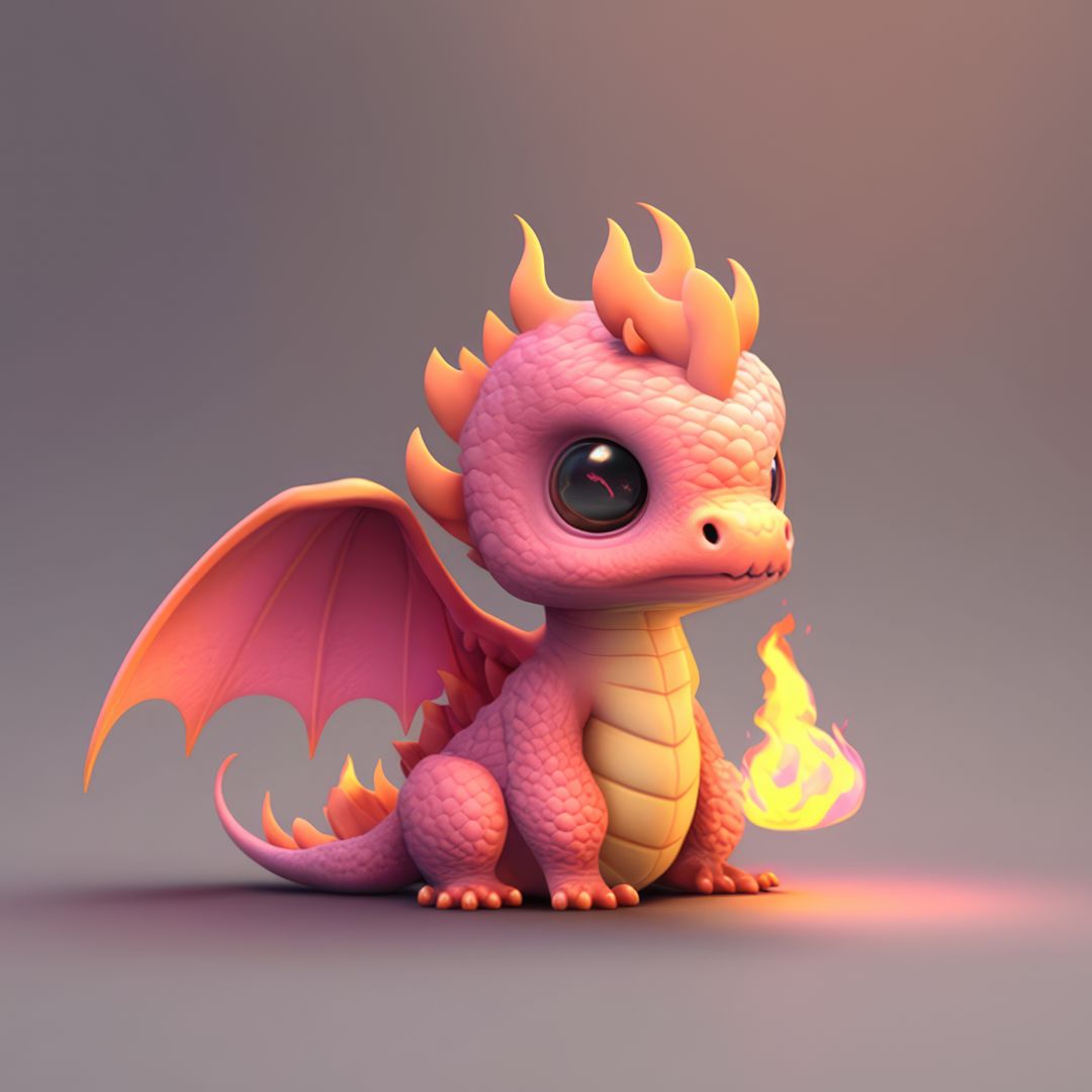 Image of cute pink dragon with fireball on purple background, using generative ai technology - Free Images, Stock Photos and Pictures on Pikwizard.com
