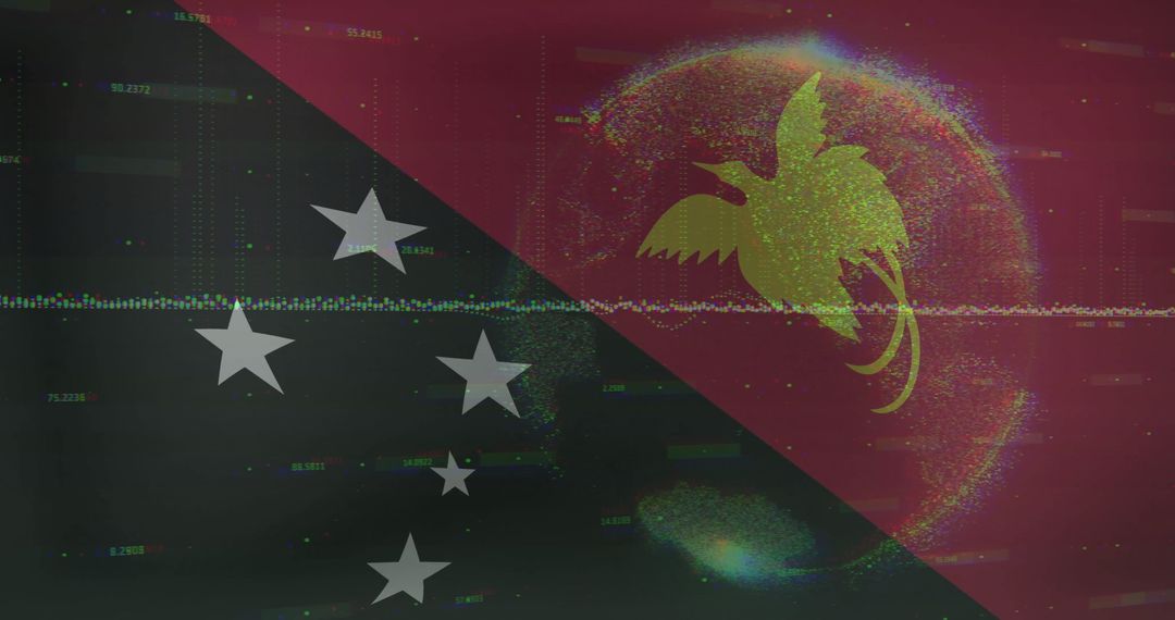 Papua New Guinea Flag Glitch with Data Overlay Aesthetic