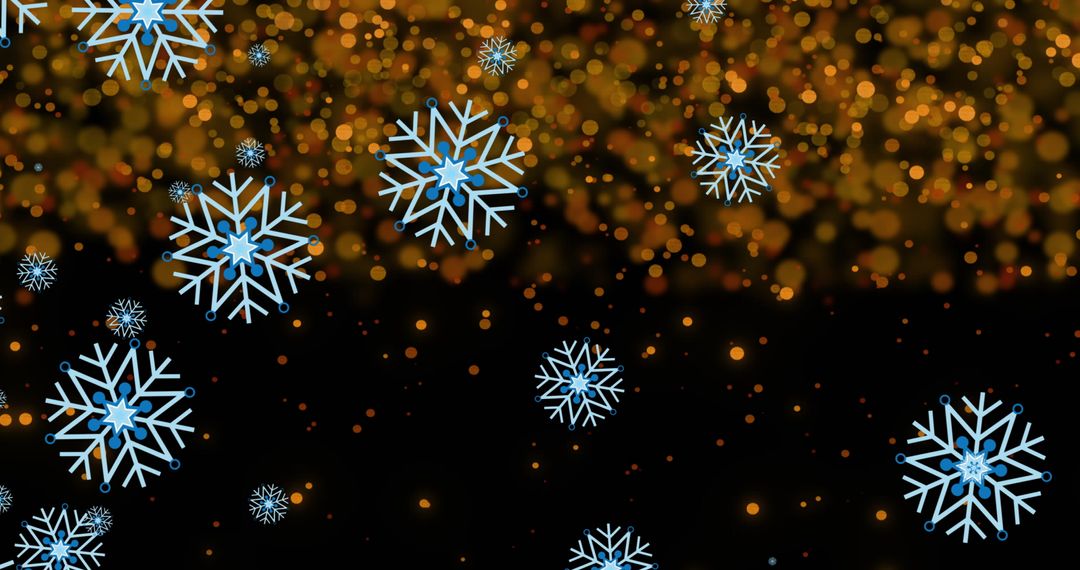 Digital Snowflakes Overlaying Warm Golden Bokeh