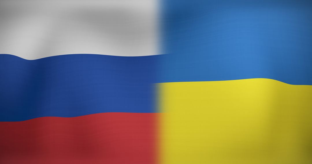 Russia and Ukraine Flags Waving Together in Motion