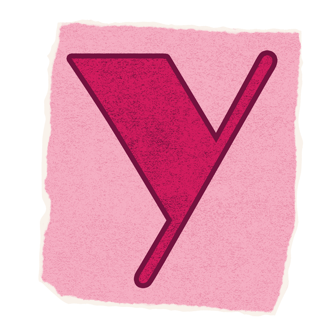 Stylized Magenta Letter Y on Transparent Pink Paper Design