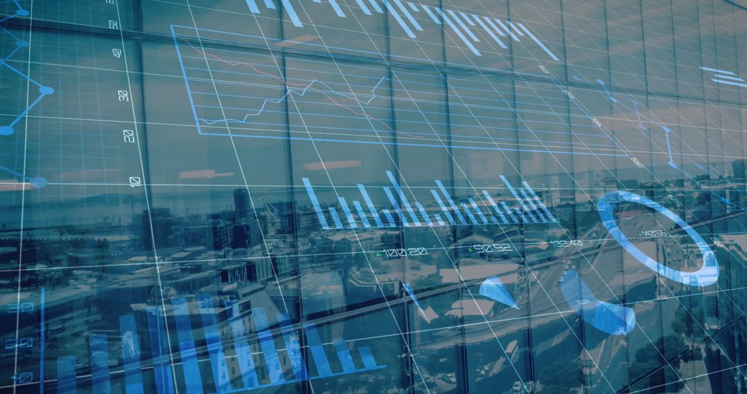 Digital Financial Graphs Overlaying Cityscape for Global Economic Insights