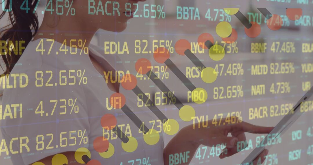 Stock Exchange Data and Professional Caucasian Businesswoman in Workspace