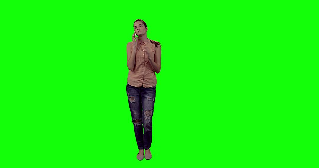 Young Woman Standing and Thinking on Green Chroma Key Background - Free Images, Stock Photos and Pictures on Pikwizard.com