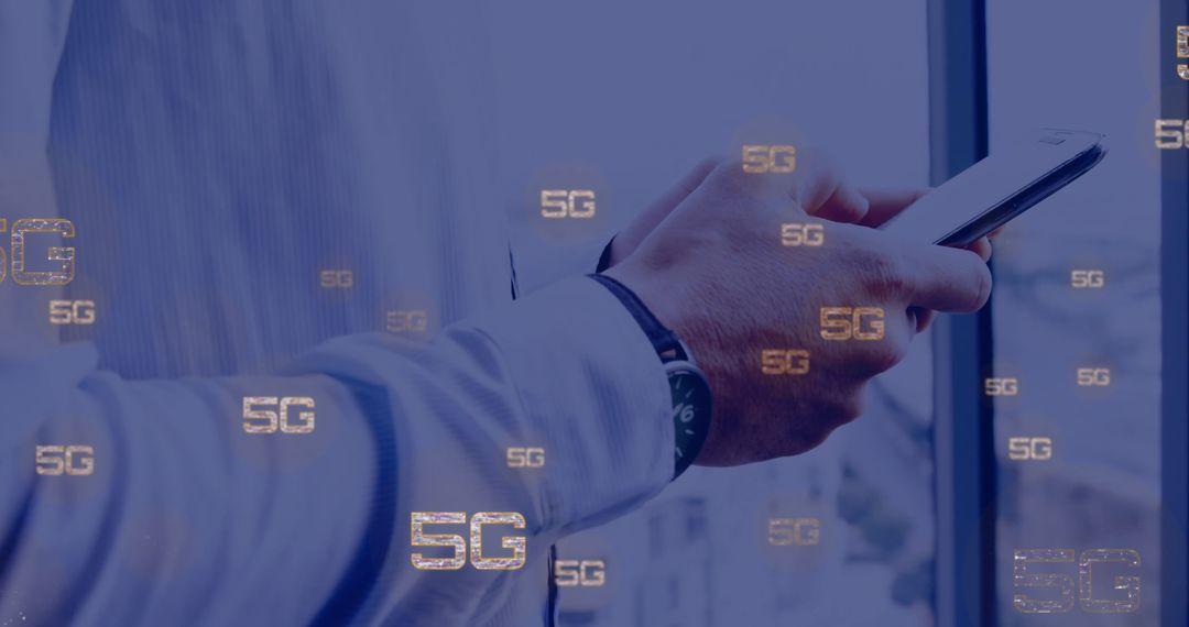 Male Doctor Use Tablet with 5G Digital Overlay