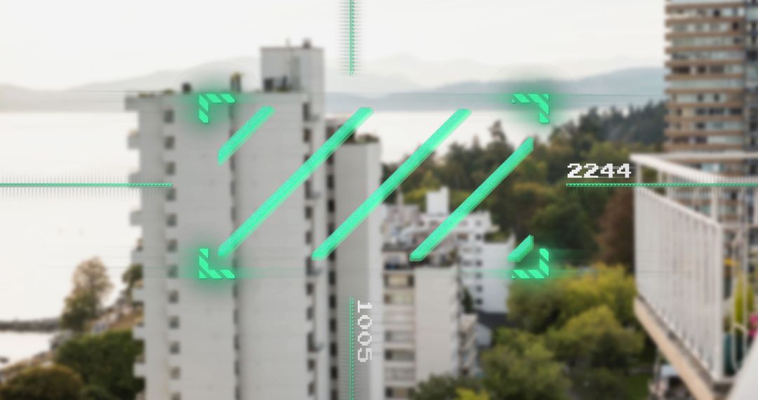 City Buildings with Digital Data Interface Overlay