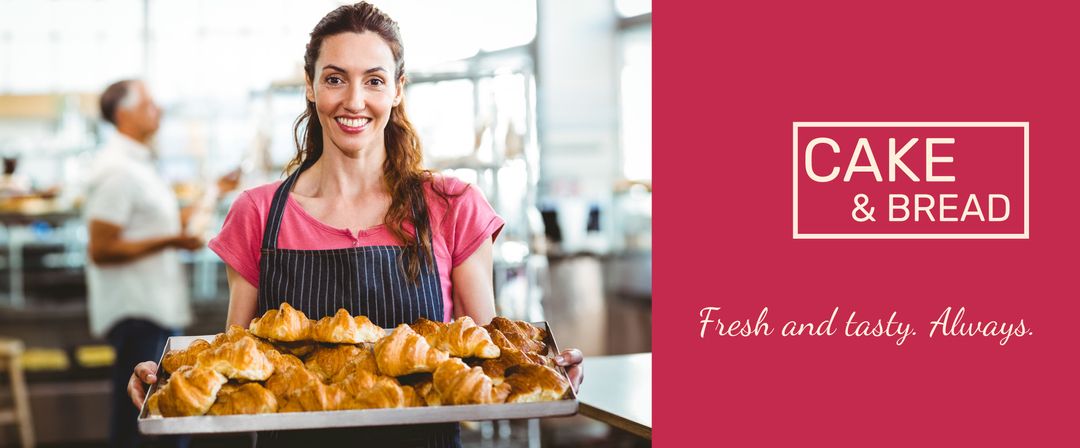 Smiling Female Baker with Fresh Croissants in Bakery - Download Free Stock Templates Pikwizard.com