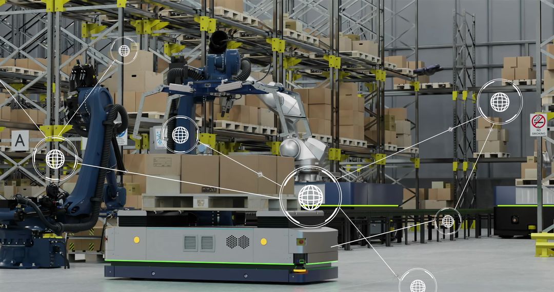 Automated Robotic Warehouse with Global Connectivity Image Overlay