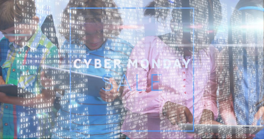 Diverse Children Exploring Tablets During Cyber Monday Sale