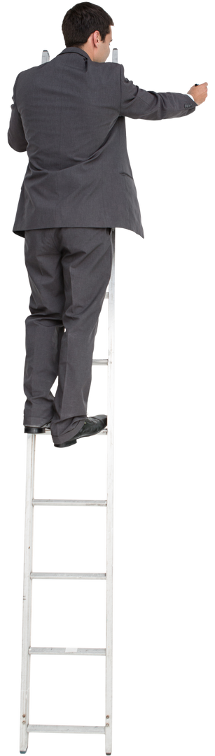 Transparent Businessman in Suit Standing on Ladder Writing - Download Free Stock Images Pikwizard.com