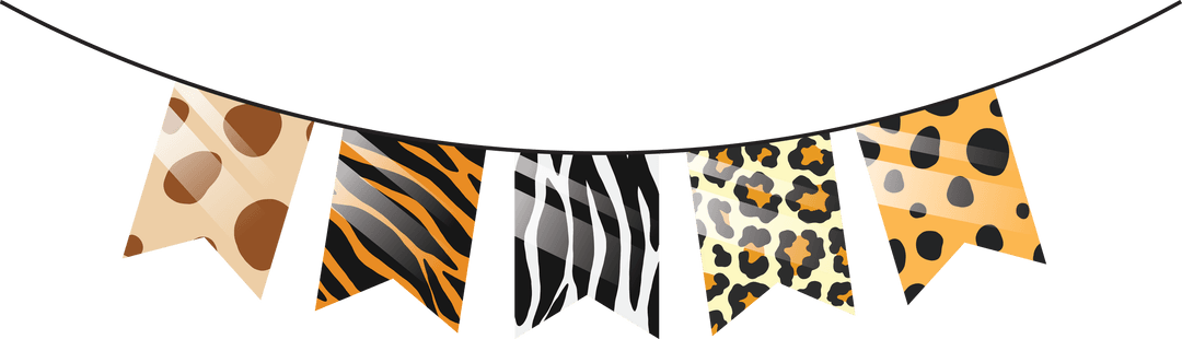Colorful Animal Print Bunting Banner on Transparent Background