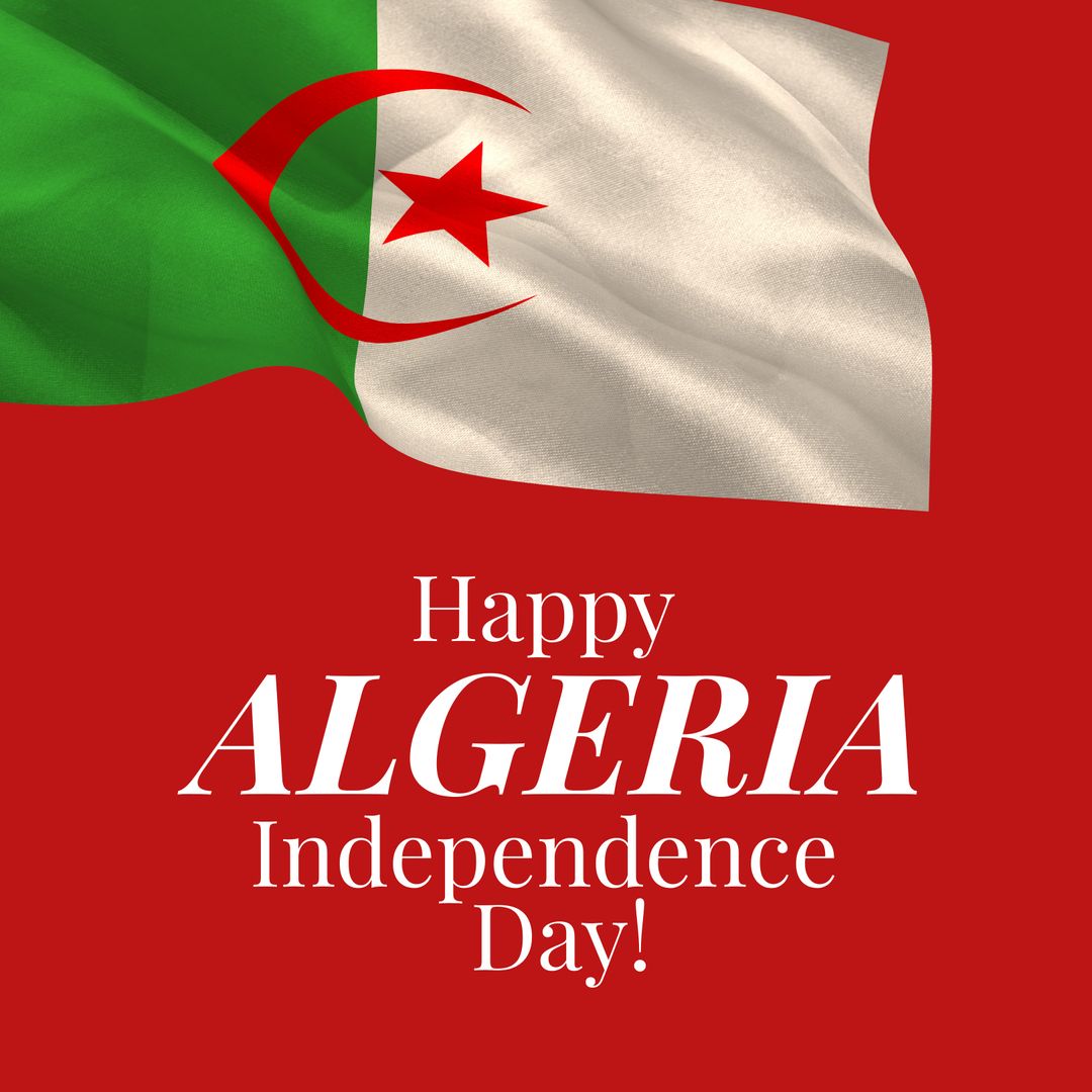 Happy Algeria Independence Day with National Flag on Red Backdrop