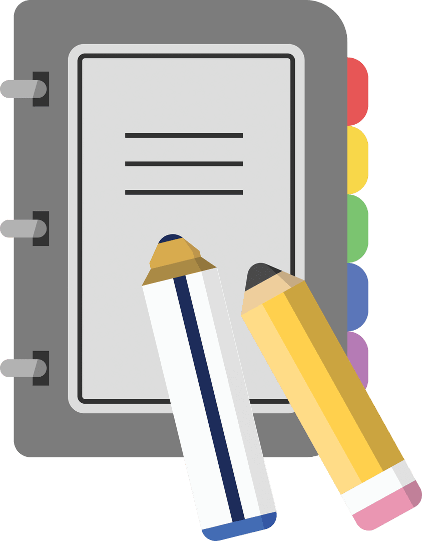 Notebook with Colored Pencils on Transparent Background