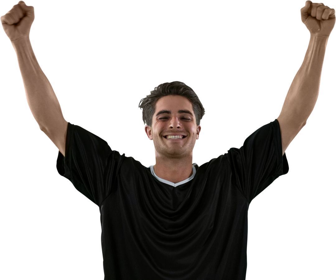 Happy Football Player Celebrating Victory with Arms Raised, Transparent Background - Download Free Stock Images Pikwizard.com