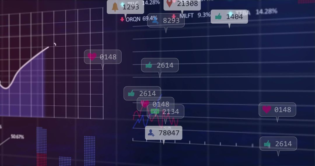 Digital Interface with Data Graphs and Media Icons