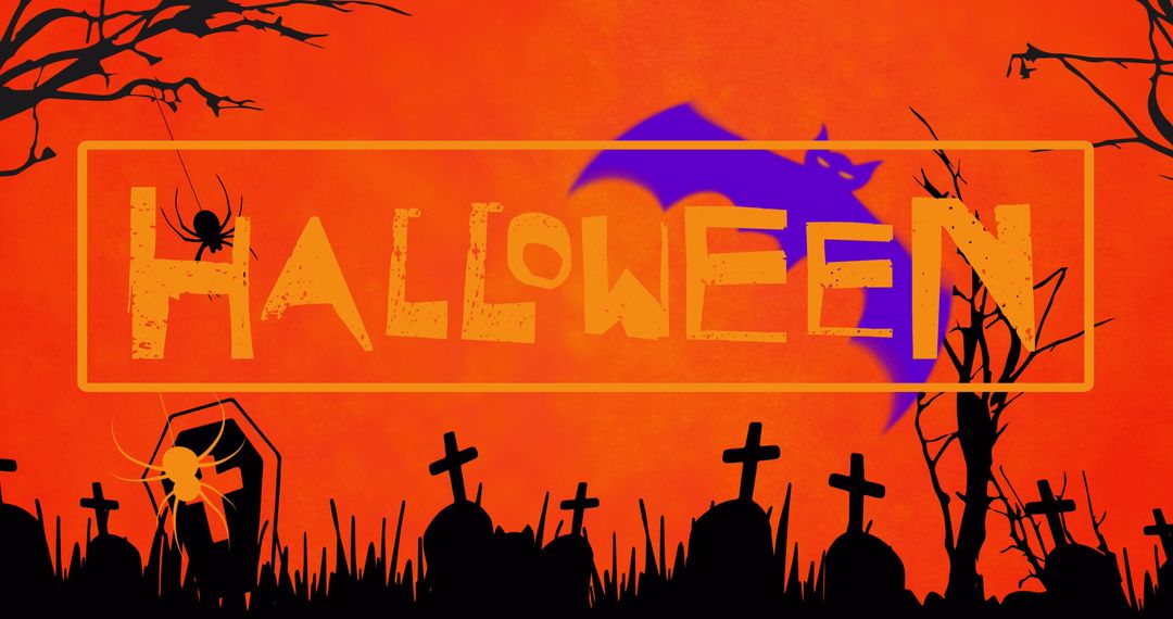 Happy Halloween Greeting with Creepy Cemetery Background