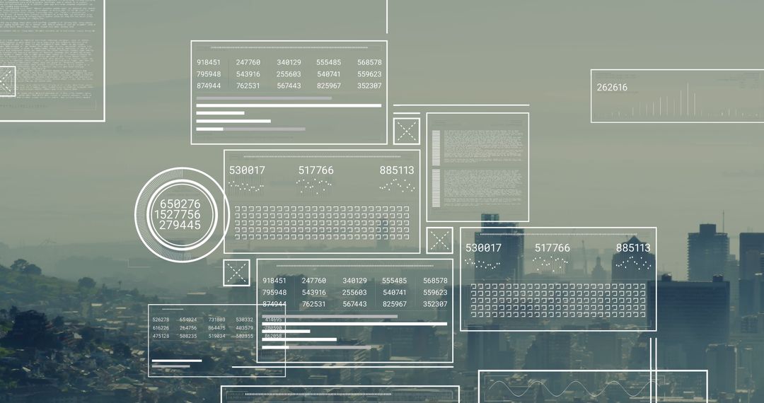 Abstract Financial Data Overlaying Urban Cityscape