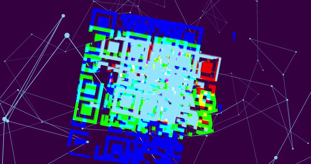 Digital QR Code with Network Interface on Purple Background