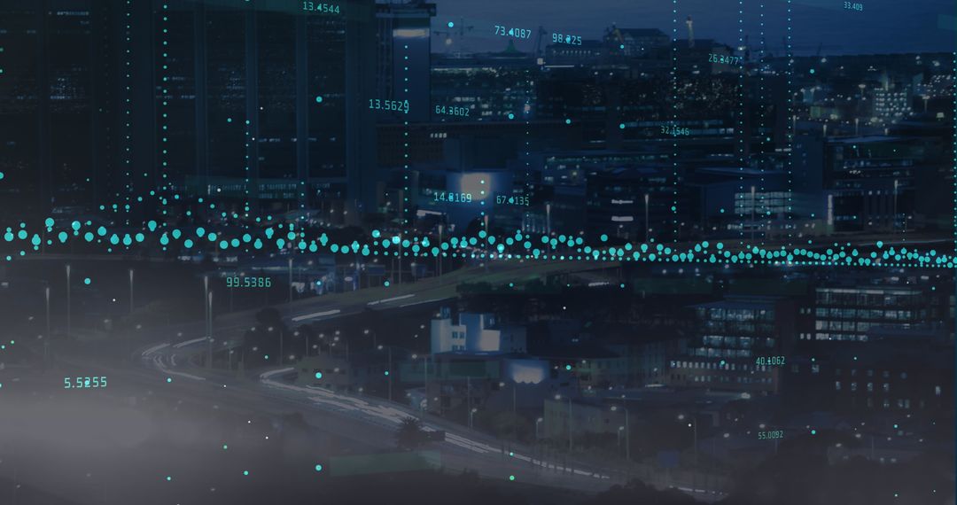 Digital data network overlay cityscape technology concept