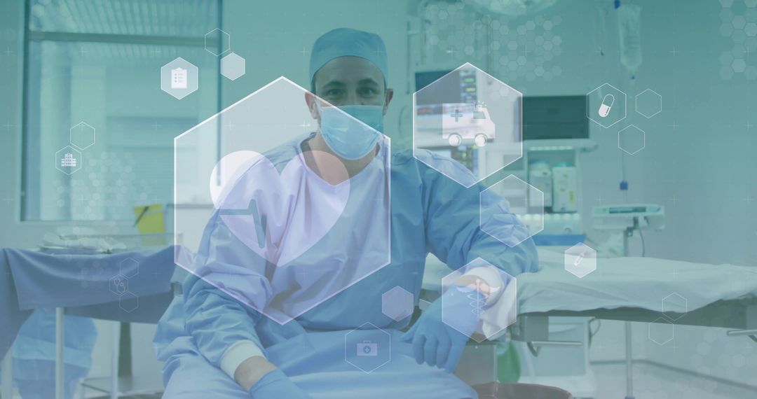 Surgeon Resting in Operating Room with Virtual Medical Interface