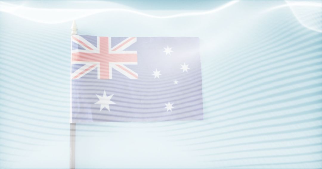 Australian Flag Waving with Light Wave Pattern in Sky