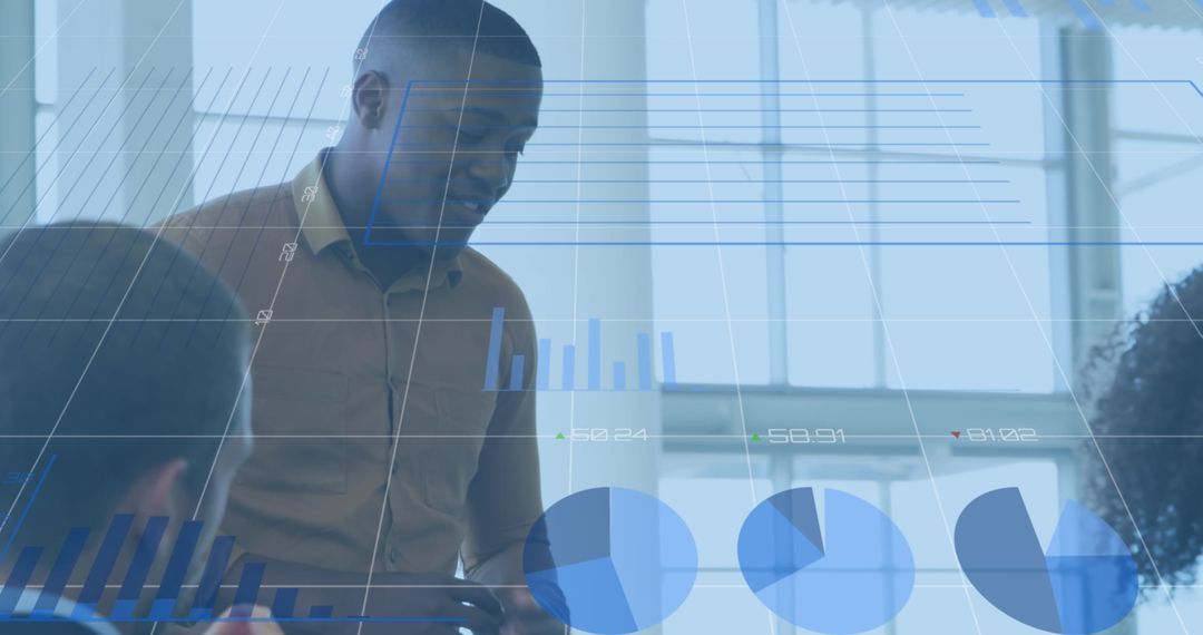 Diverse Team Discussing Financial Data with Digital Graphs