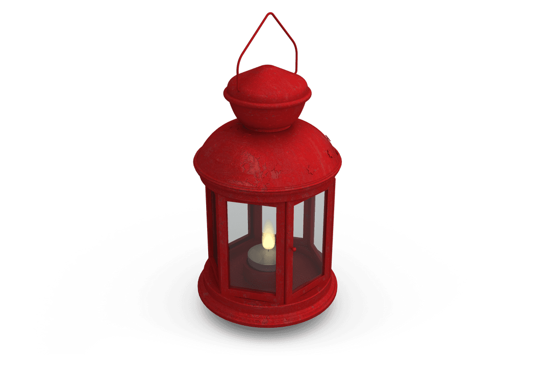 Vintage Red Lantern with Glowing Flame On Transparent Background