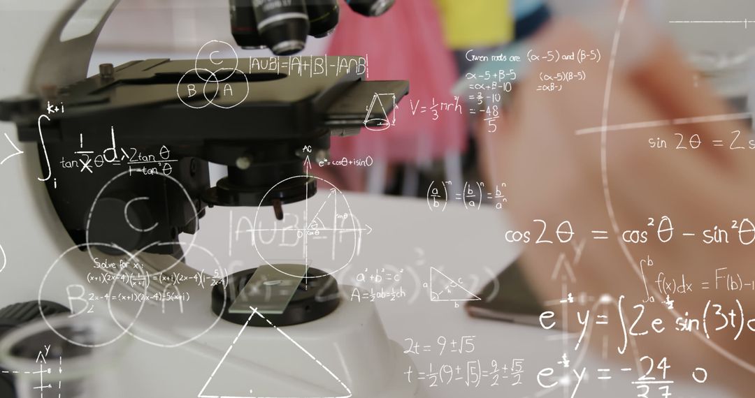 Close-Up of Microscope with Mathematical Equations Overlay - Free Images, Stock Photos and Pictures on Pikwizard.com