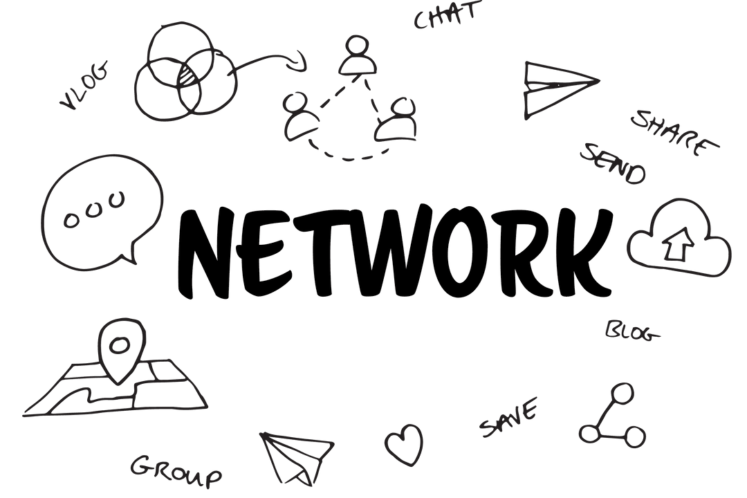 Transparent Network Communication Icons with Text Illustration