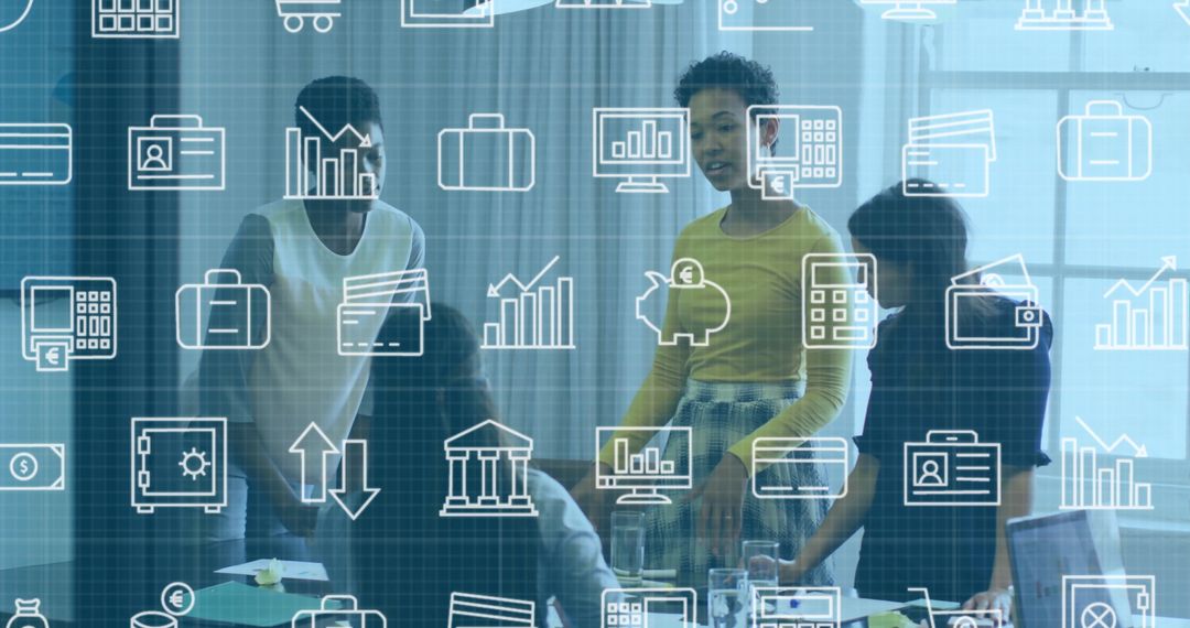 Business Team Collaborating on Financial Analytics in Modern Office