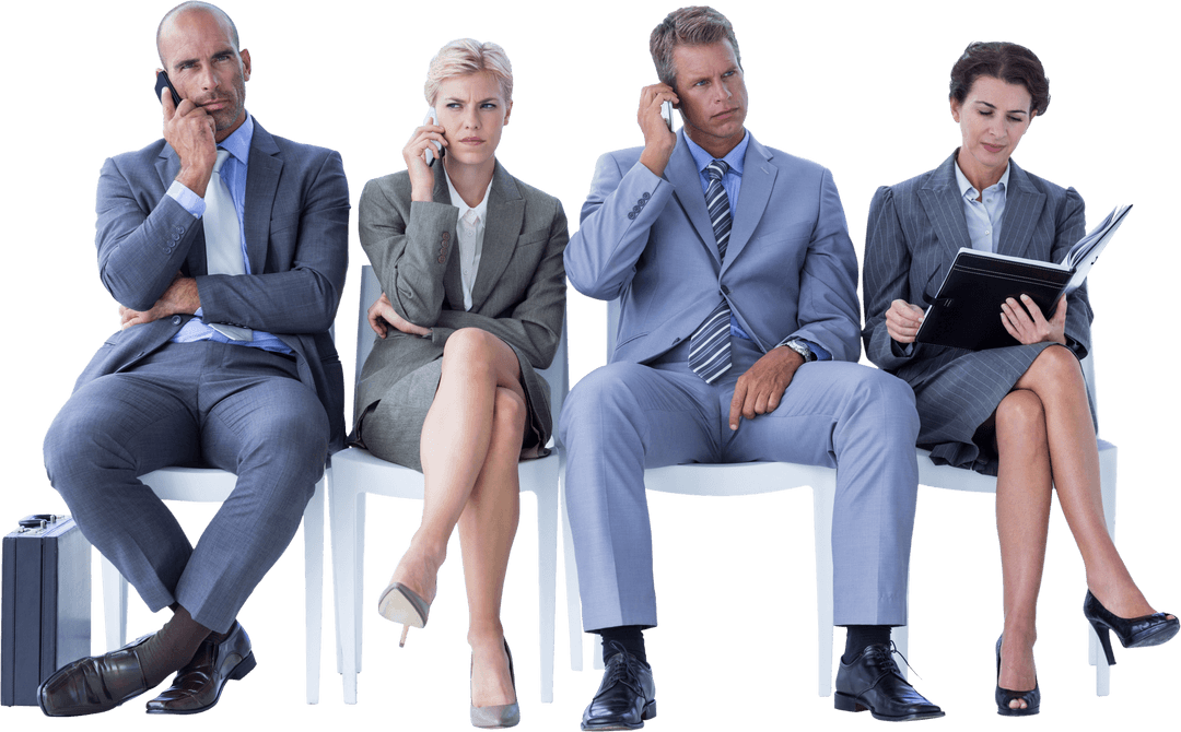 Transparent Business Professionals Waiting with Phones and Notepad