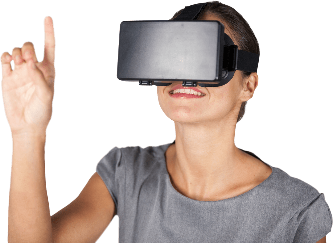 Businesswoman Engaging with Transparent Virtual Reality Interface