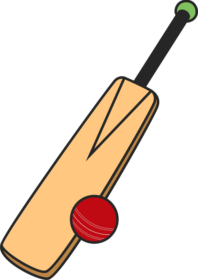 Minimalistic Cricket Bat and Ball Illustration on Transparent Background