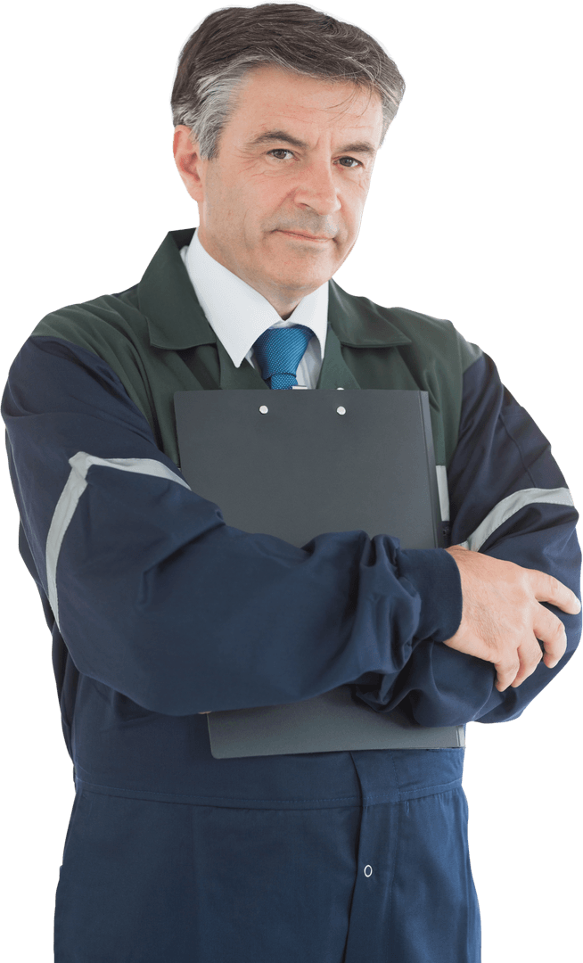 Transparent Confident Repairman Holding Clipboard Portrait