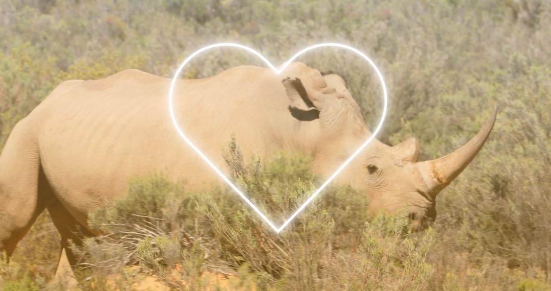 Digital Heart Overlay on Rhino in African Savanna