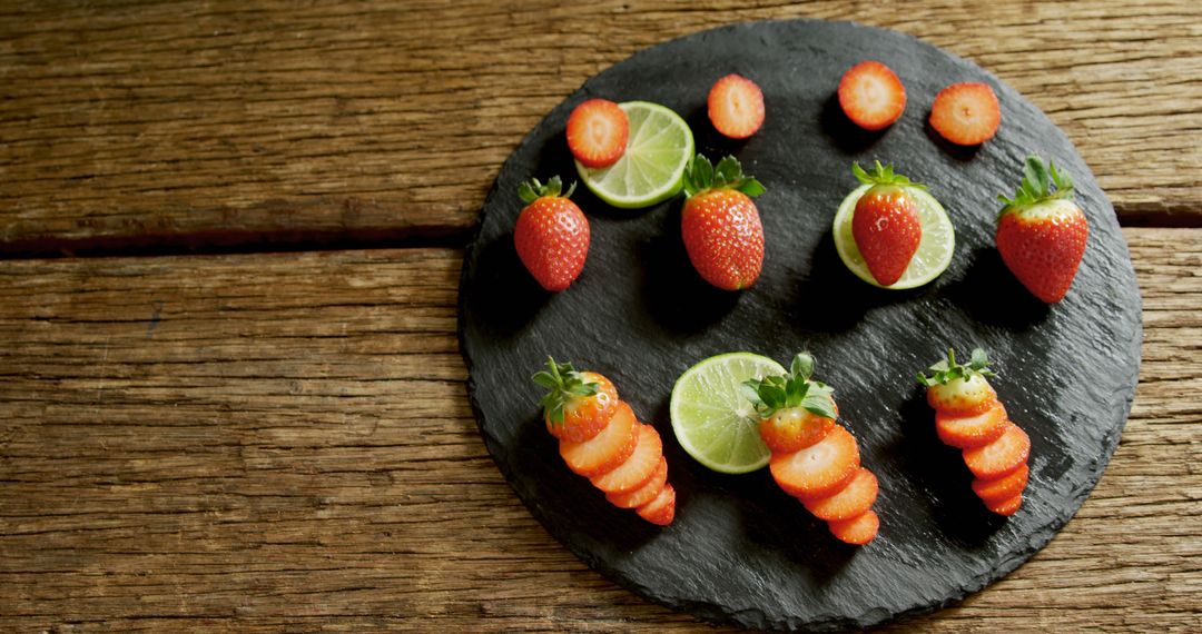 Fresh Strawberries and Lime Slices on Rustic Wooden Table - Free Images, Stock Photos and Pictures on Pikwizard.com