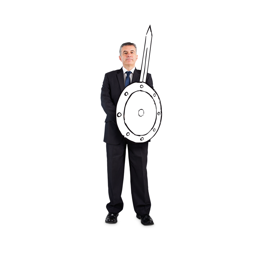 Businessman Holding Sword and Shield on Transparent Background for Business Concept - Download Free Stock Images Pikwizard.com