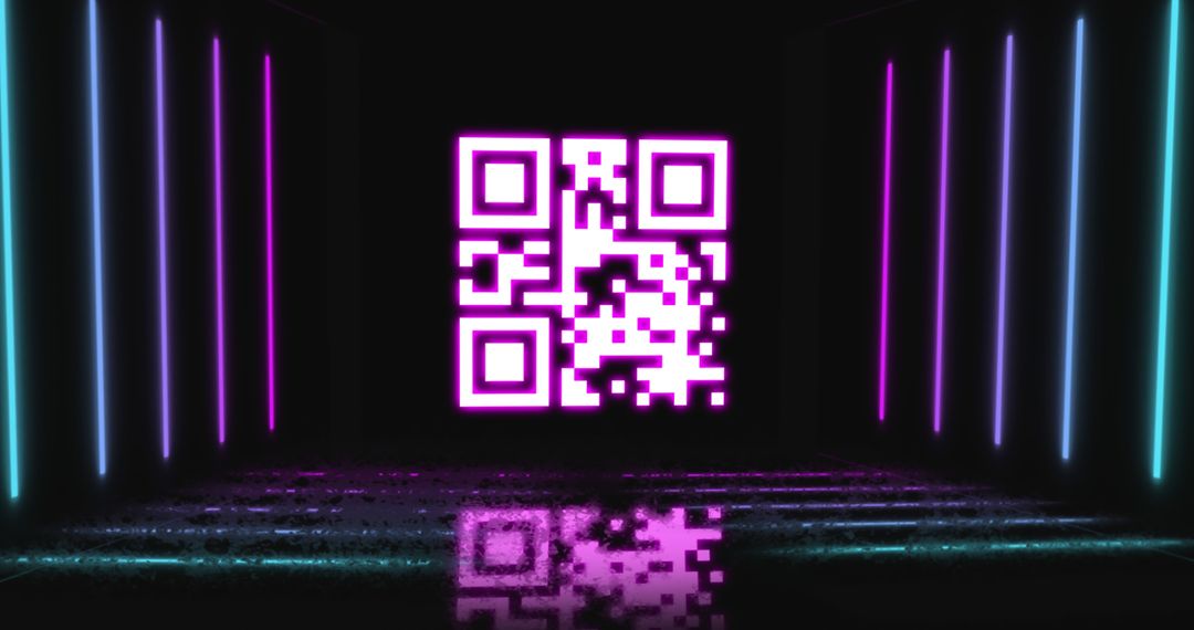 Digital QR Code with Neon Lights in Futuristic Scene