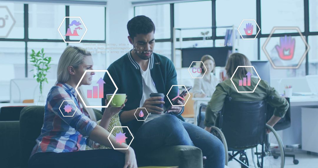 Diverse Team Discussing Ecological Data in Modern Office