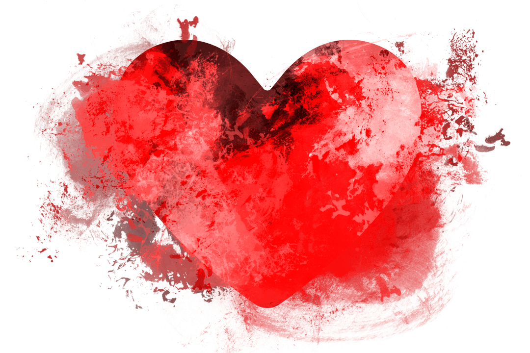 Abstract Red Heart with Paint Splash on Transparent Background