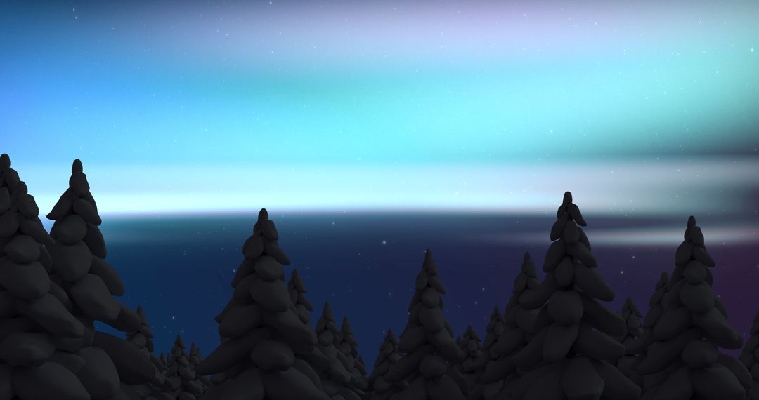 Aurora Borealis Over Snowy Fir Trees in Winter Wonderland