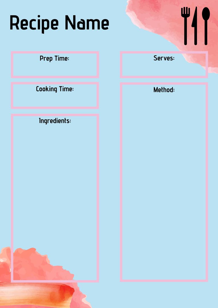 Elegant Recipe Card Template with Watercolor Accents