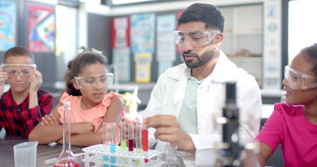 Teacher Demonstrating Science Experiment to Energetic Students